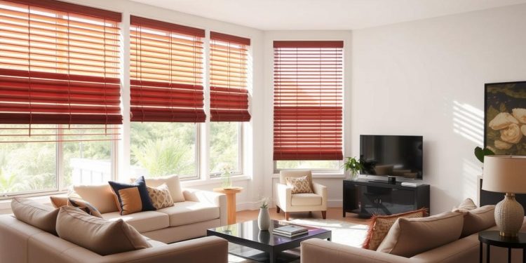 żaluzje drewniane w salonie