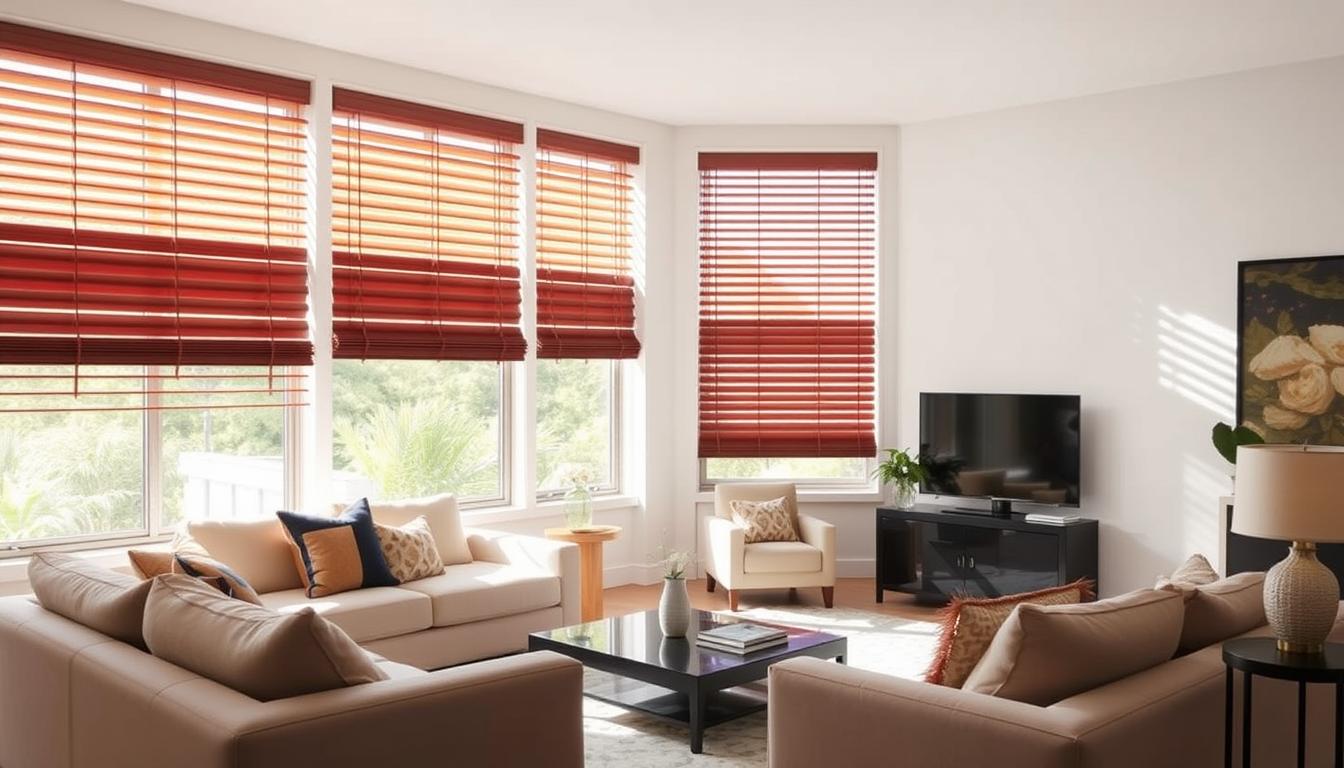 żaluzje drewniane w salonie